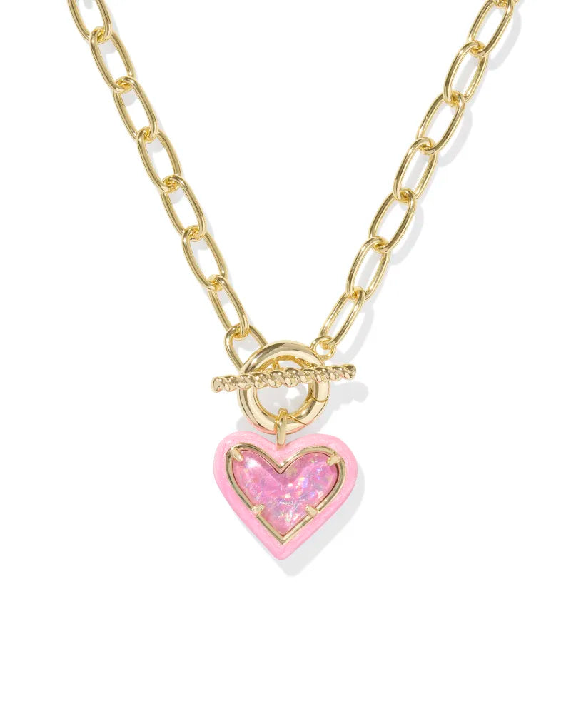 KS Ari Heart Enamel Frame Link and Chain Necklace