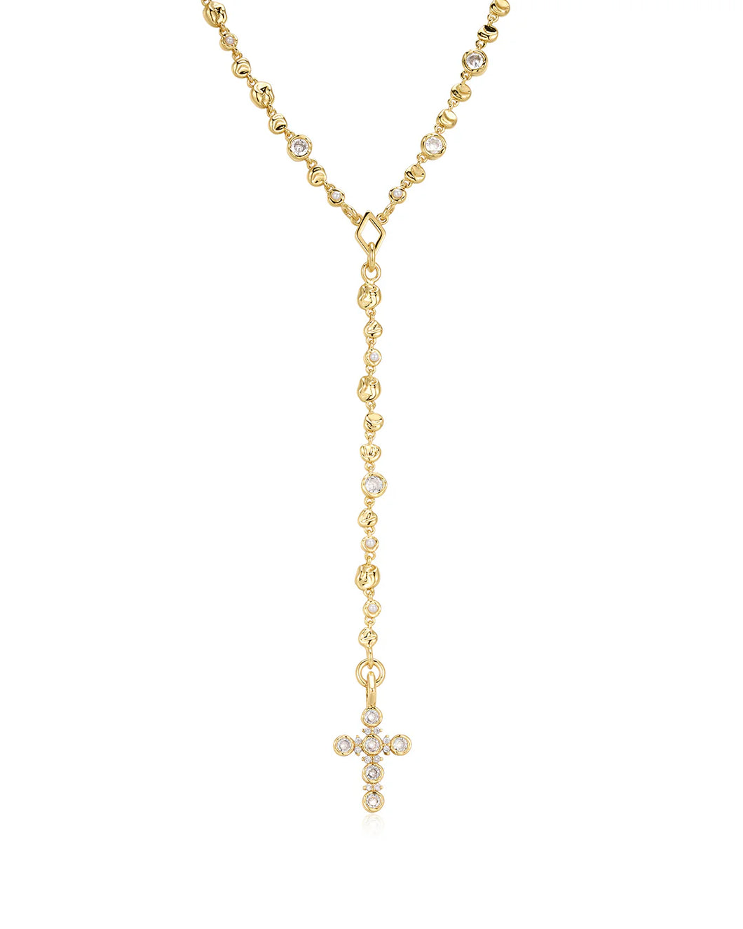 LAJ Rosette Cross Rosary Necklace